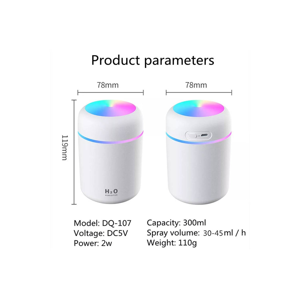 Difusor–Humidificador 300 ml USB Luz LED & Auto–Off