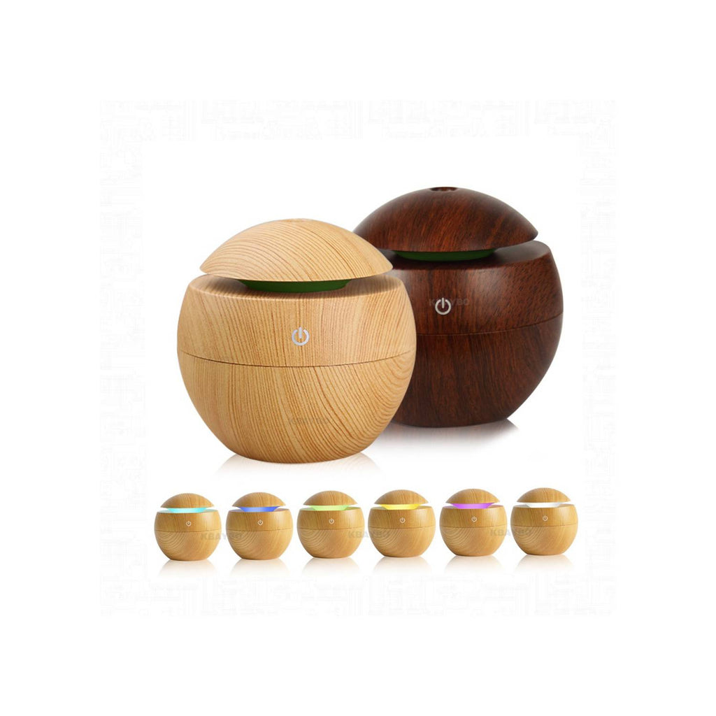 Humidificador ultrasónico redondo 130 ml estilo madera con luz LED