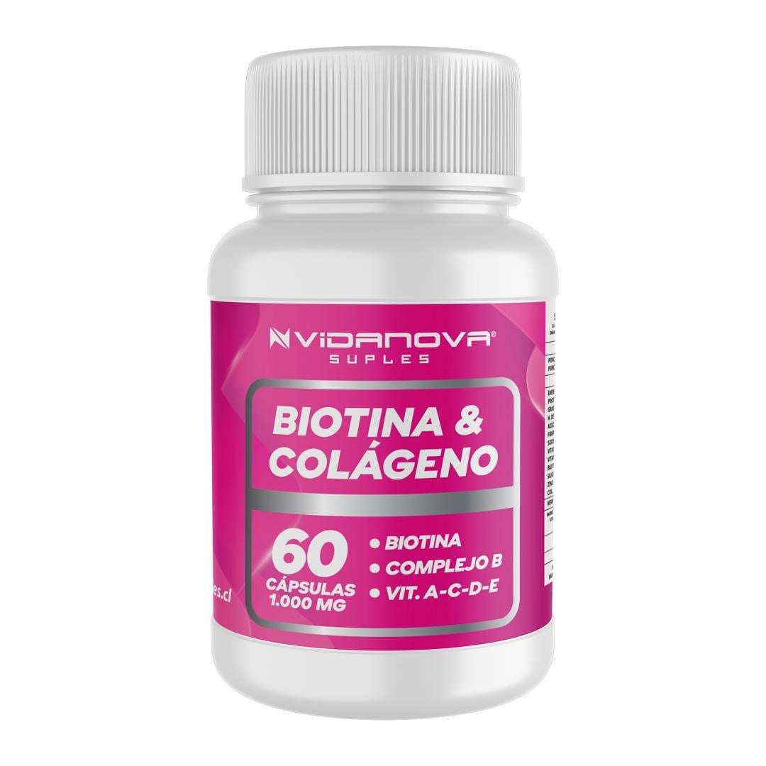 Biotina + Colágeno 1000 mg 60 cápsulas frasco