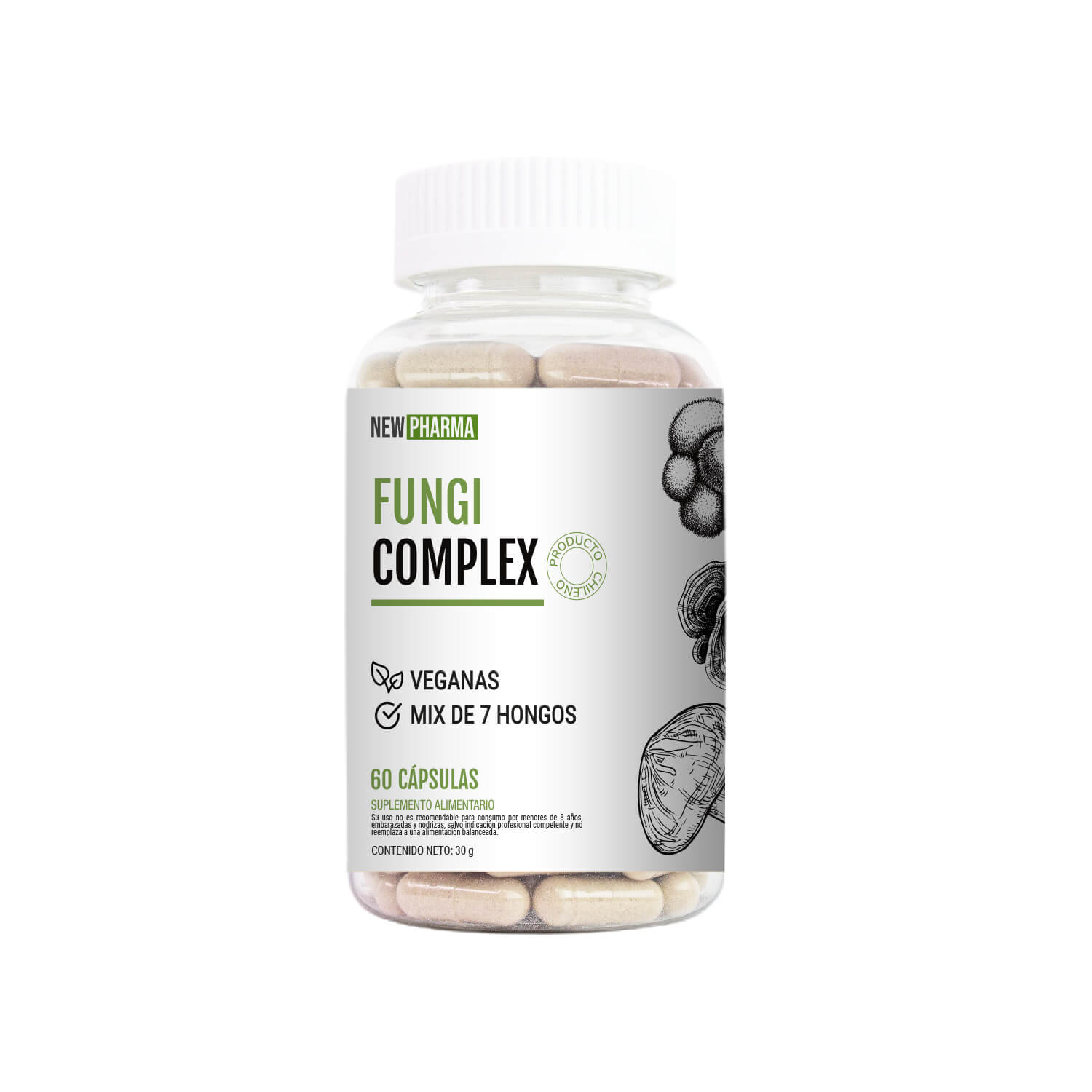 Fungi Complex NewPharma frasco suplemento de hongos funcionales