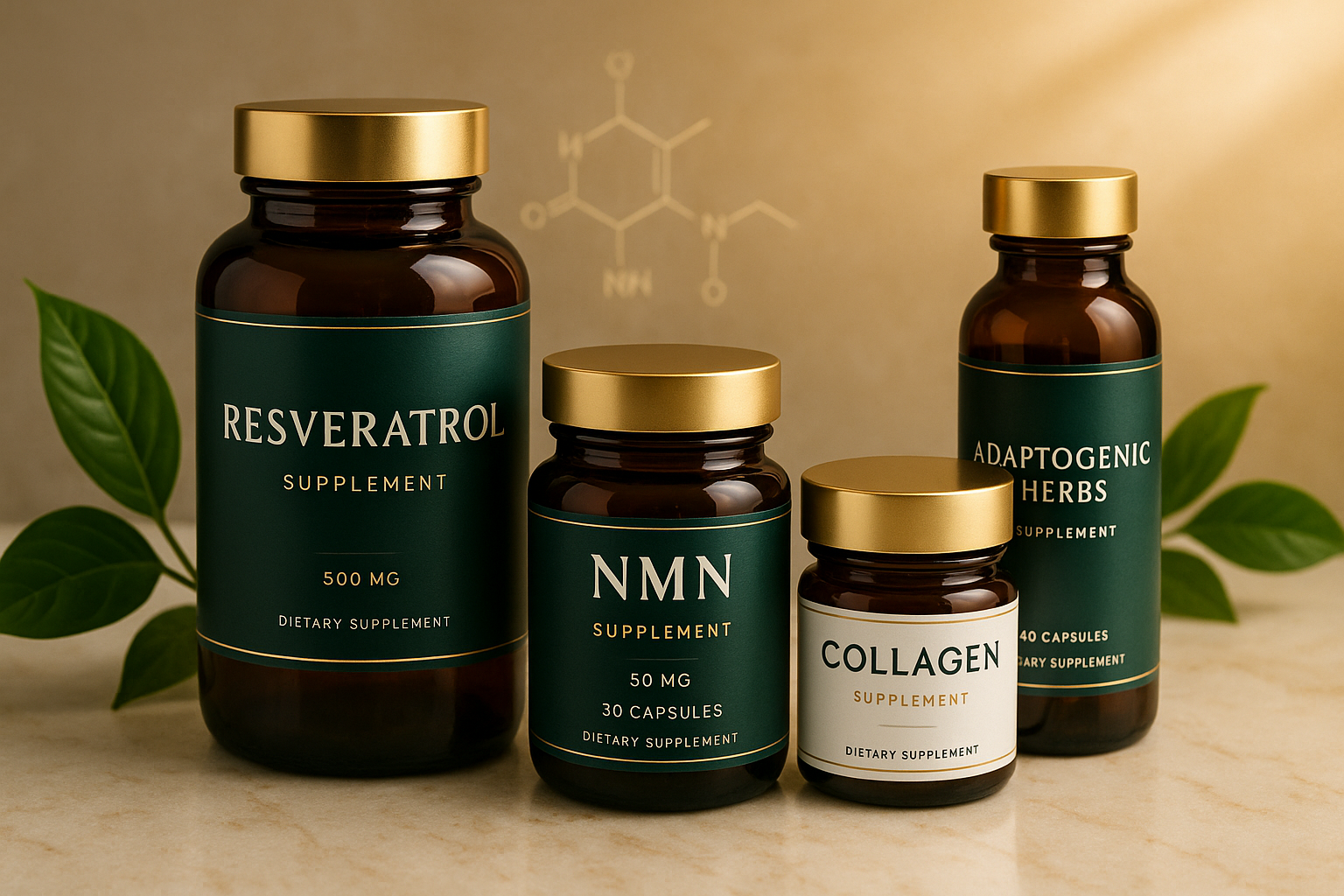 Explora nuestra selección de suplementos premium como resveratrol, NMN, colágeno y adaptógenos, cuidadosamente elegidos para mejorar tu energía, vitalidad y longevidad.