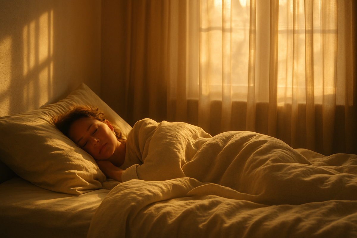 persona durmiendo plácidamente con luz natural entrando por la ventana
